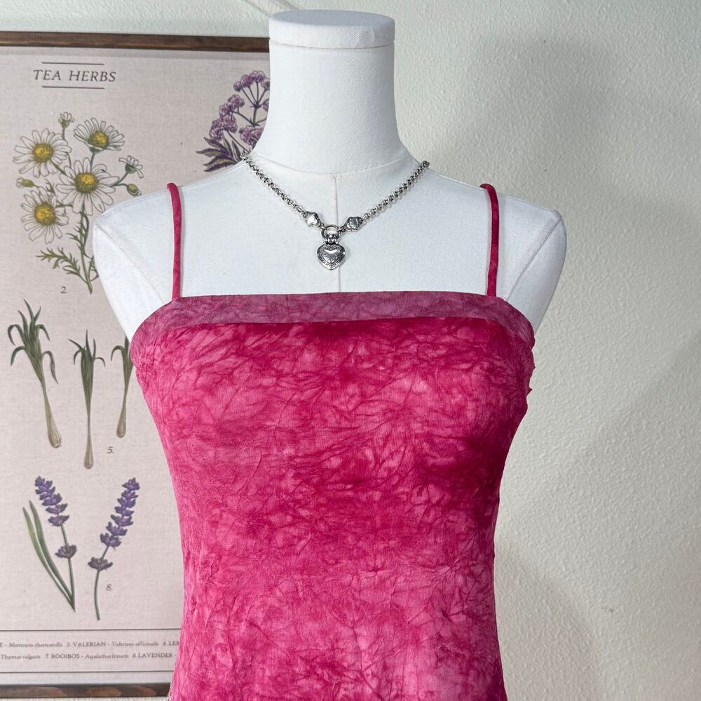 Vtg 90s Y2k Pink Mesh Gold Glitter Mini Dress Fairy Grunge Whimsy Hippie Boho S - Picture 3 of 5